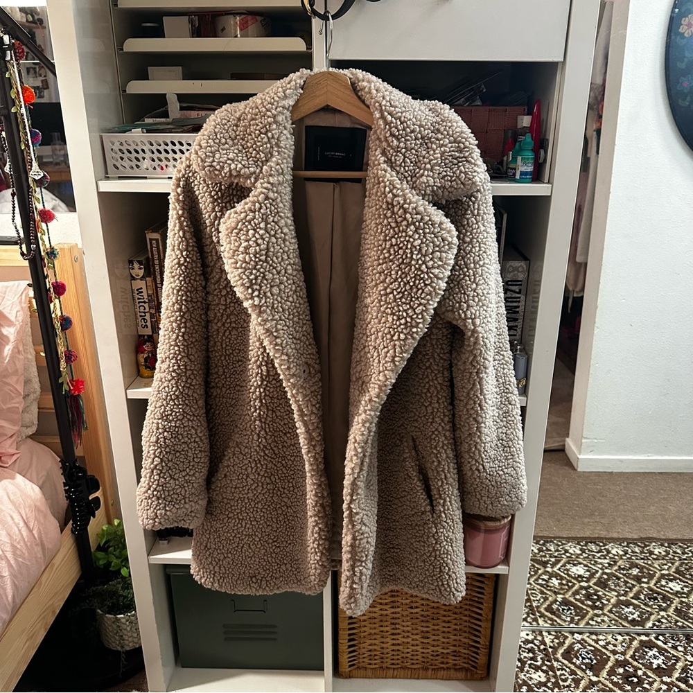brown fluffy teddy coat